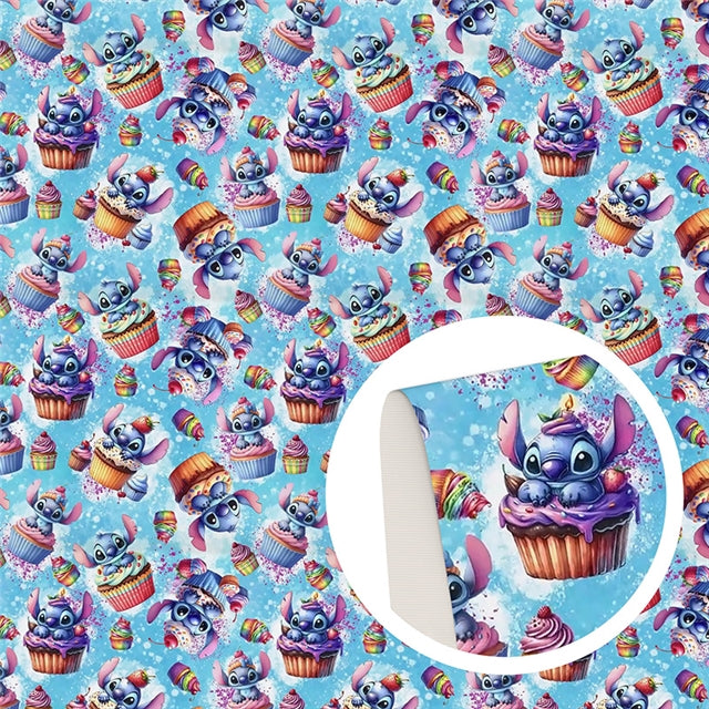 Blue Alien Print Smooth Faux Leather Sheet FeeFiFauxLeather