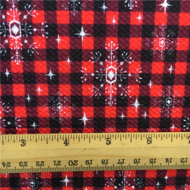 Buffalo Plaid with Snowflakes Print Bullet Textured Liverpool Fabric FeeFiFauxLeather