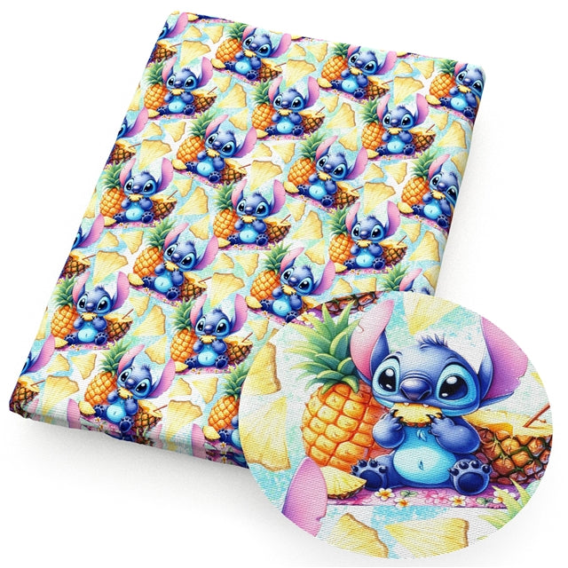 Blue Alien Printed Faux Leather Sheet Litchi has a pebble like feel with bright colors FeeFiFauxLeather
