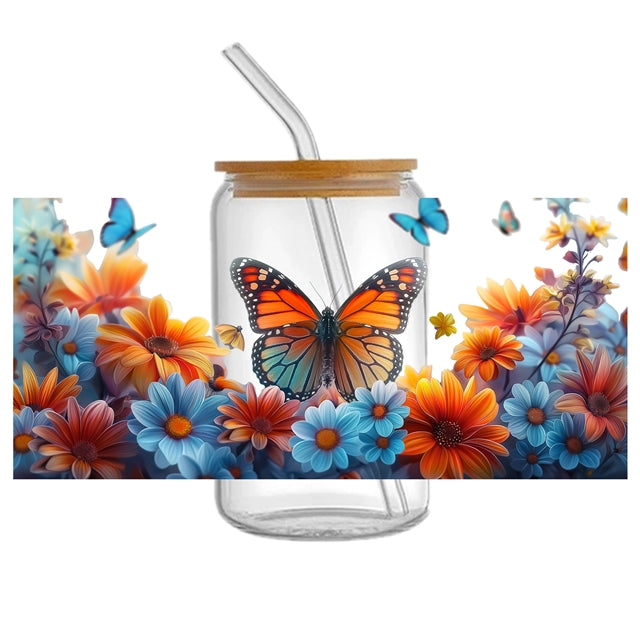 Butterflies Floral  UV DTF Glass Can Wrap FeeFiFauxLeather