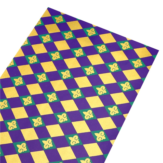 Mardi Gras Print Gold Foil Printed Faux Leather Sheet Bright colors FeeFiFauxLeather