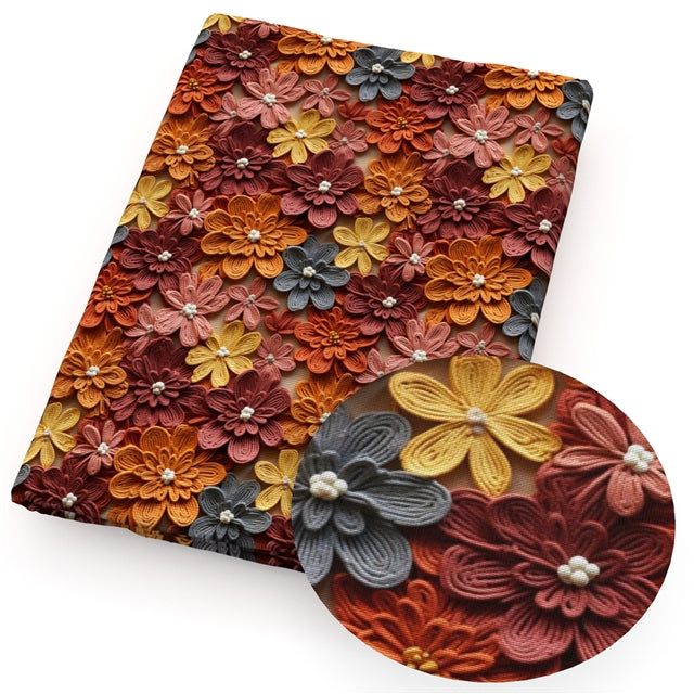 Fall Flowers Litchi Printed Faux Leather Sheet  Litchi has a pebble like feel with bright colors
