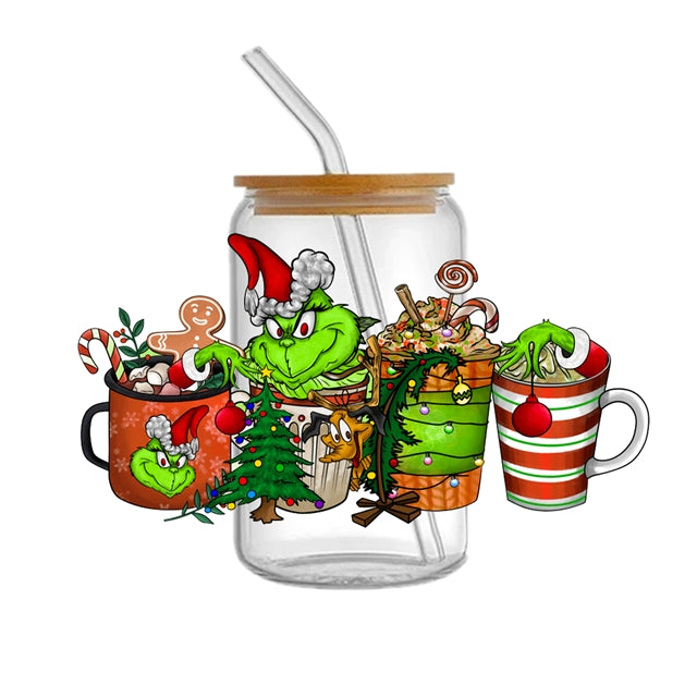 The Grinch Christmas UV DTF Cup Wrap – Christmas Cartoon Wrap for DIY Drinkware Projects FeeFiFauxLeather
