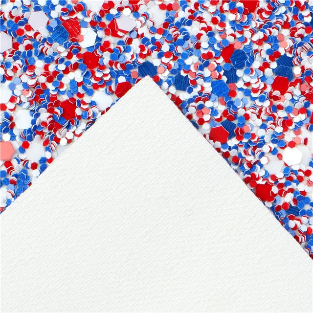 Red, White and Blue Chunky Glitter Printed Faux Leather Print Sheet FeeFiFauxLeather