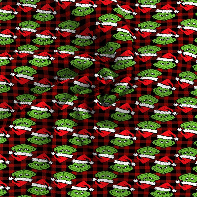 The Grinch Buffalo Plaid Christmas Textured Liverpool/ Bullet Fabric with a textured feel FeeFiFauxLeather