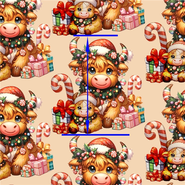 Cow Christmas  Printed Fabric FeeFiFauxLeather