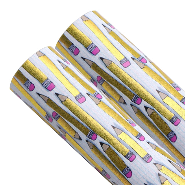 Back To School Gold Foil Printed Faux Leather Sheet FeeFiFauxLeather
