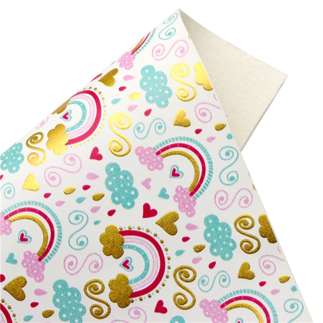 Rainbow Gold Foil Printed Faux Leather Sheet Bright colors FeeFiFauxLeather