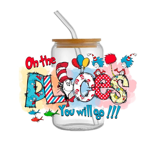 The Cat In The Hat Dr Seuss UV DTF Glass Can Wrap FeeFiFauxLeather