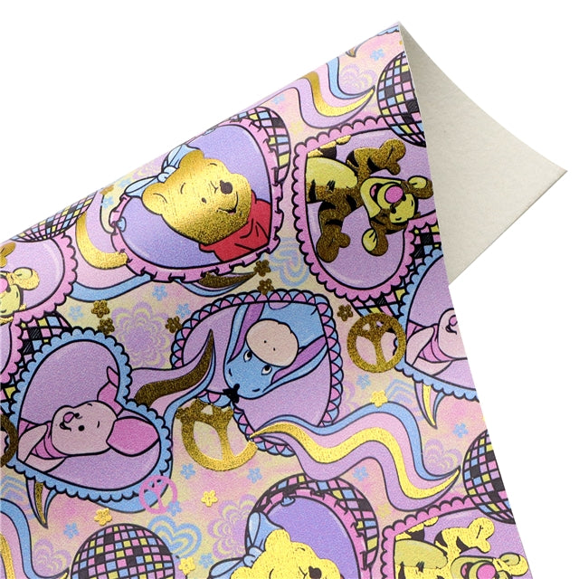 Winnie The Pooh and Friends Gold Foil Printed Faux Leather Sheet FeeFiFauxLeather