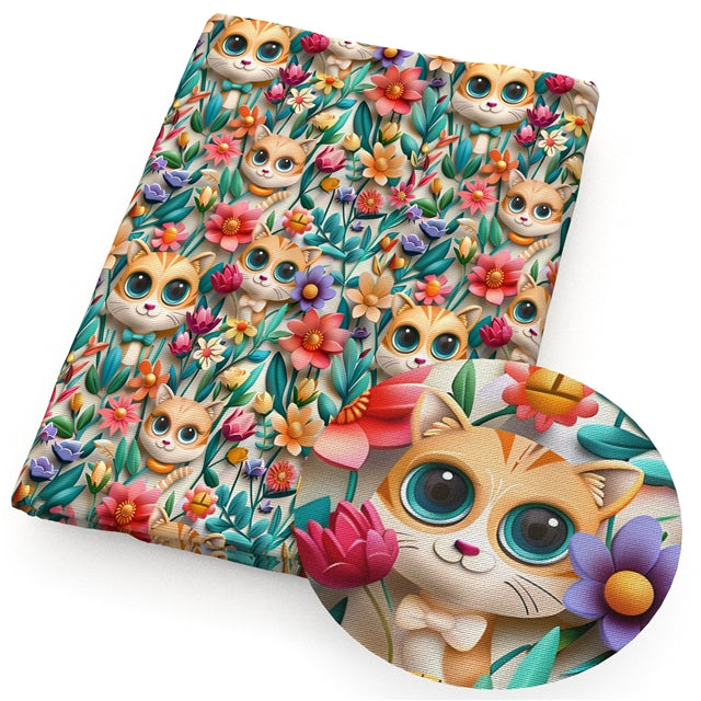 Cat Flowers Textured Liverpool/ Bullet Fabric FeeFiFauxLeather