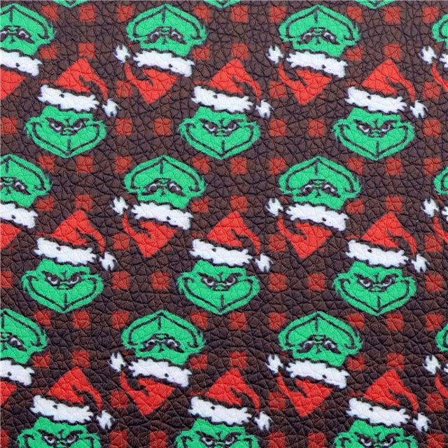 Dr Seuss The Grinch Christmas Litchi Printed Faux Leather Sheet FeeFiFauxLeather