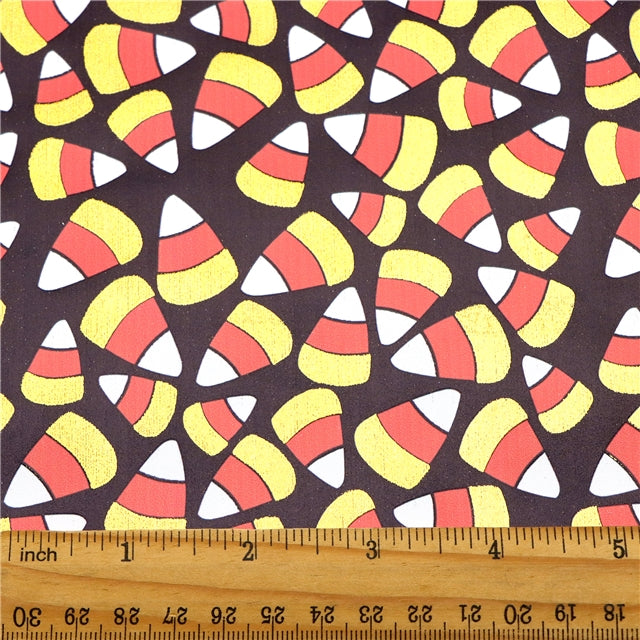 Candy Corn Halloween Print Gold Foil Printed Faux Leather Sheet Bright colors