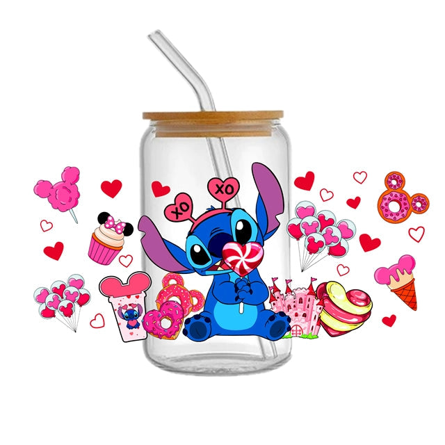 Blue Alien Valentine UV DTF Glass Can Wrap FeeFiFauxLeather