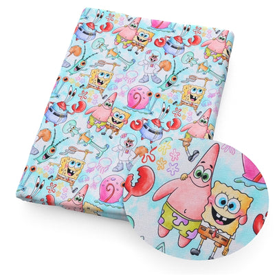 Sponge Bob Litchi Printed Faux Leather Sheet Litchi has a pebble like feel with bright colors