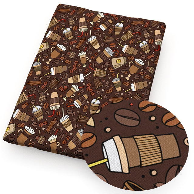 Fall Coffee Printed Fabric FeeFiFauxLeather