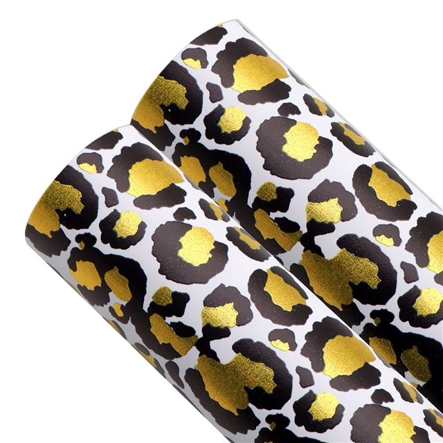 Leopard Print Gold Foil Printed Faux Leather Sheet Bright colors FeeFiFauxLeather
