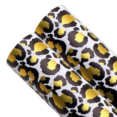 Leopard Print Gold Foil Printed Faux Leather Sheet Bright colors
