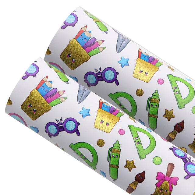 Back To School Gold Foil Printed Faux Leather Sheet Bright colors FeeFiFauxLeather