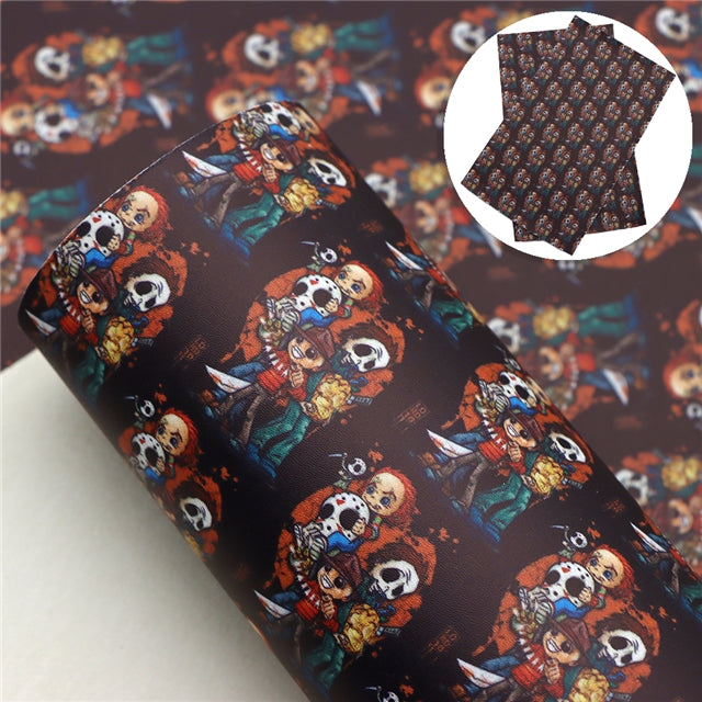 Horror Movie Chucky, Freddy Smooth Printed Faux Leather Sheet FeeFiFauxLeather