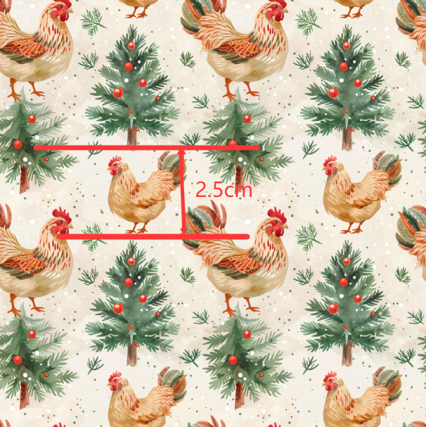 Chicken Christmas Smooth Printed Faux Leather Sheet FeeFiFauxLeather