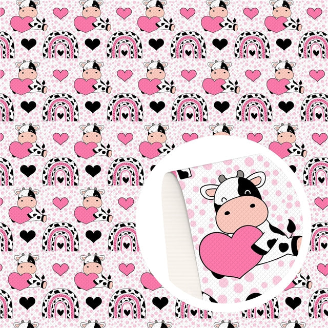 Cow Pink Rainbow Litchi Printed Faux Leather Sheet Litchi has a pebble like feel with bright colors FeeFiFauxLeather
