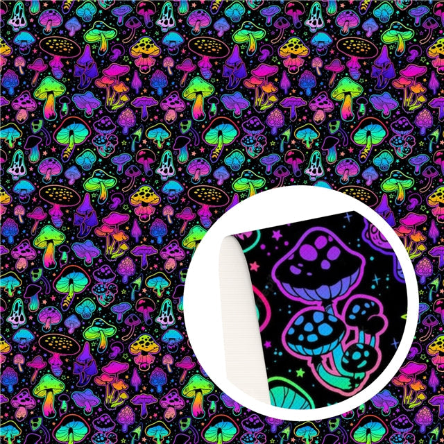 Colorful Mushrooms Litchi Printed Faux Leather Sheet FeeFiFauxLeather