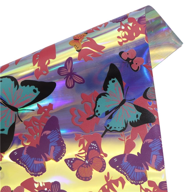 Butterfly Holographic Laser Printed Faux Leather Print Sheet FeeFiFauxLeather