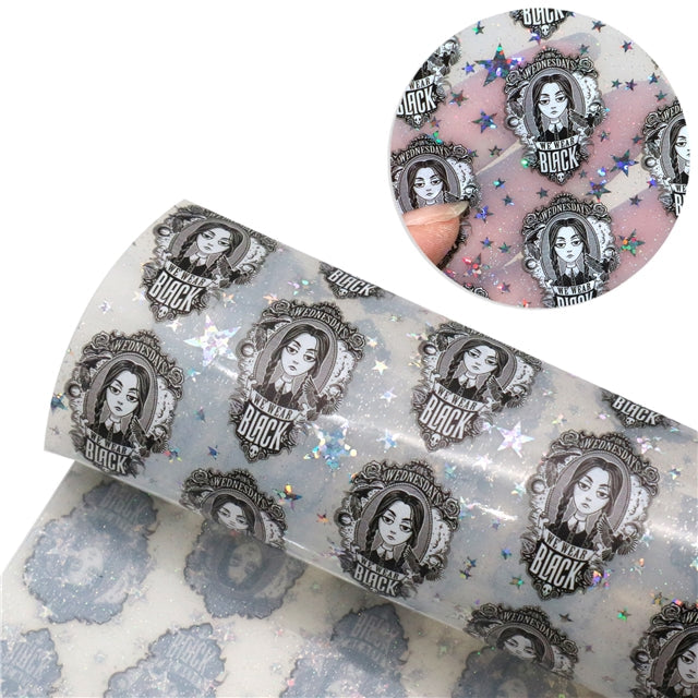 Wednesday Addams Family Printed See Through Holographic Sheet Clear Tr