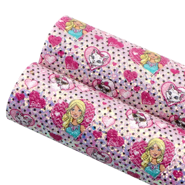 Fashion Doll Chunky Glitter Printed Faux Leather Sheet FeeFiFauxLeather