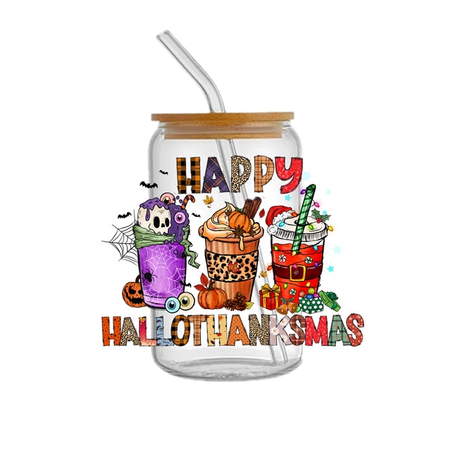 Halloween, Thanksgiving and Christmas UV DTF Glass Can Wrap FeeFiFauxLeather