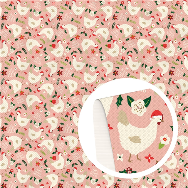 Christmas Chicken Litchi Printed Faux Leather Sheet FeeFiFauxLeather