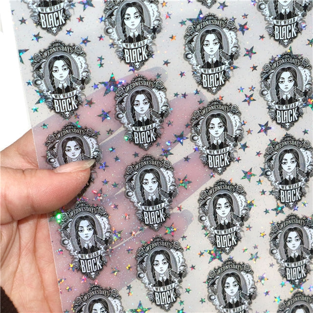 Wednesday Addams Family Printed See Through Holographic Sheet  Clear Transparent Sheet FeeFiFauxLeather