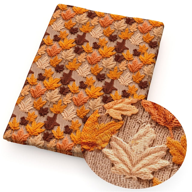 Fall Leaves Litchi Printed Faux Leather Sheet Litchi has a pebble like feel with bright colors