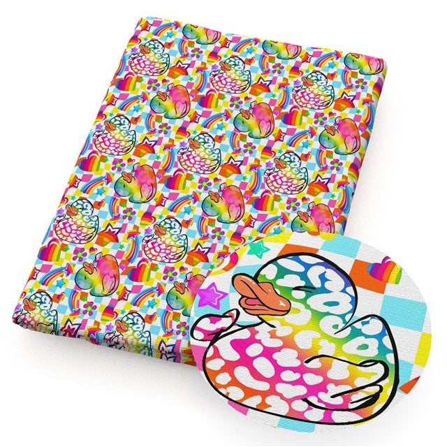 Rainbow Rubber Ducks Smooth Printed Faux Leather Sheet FeeFiFauxLeather
