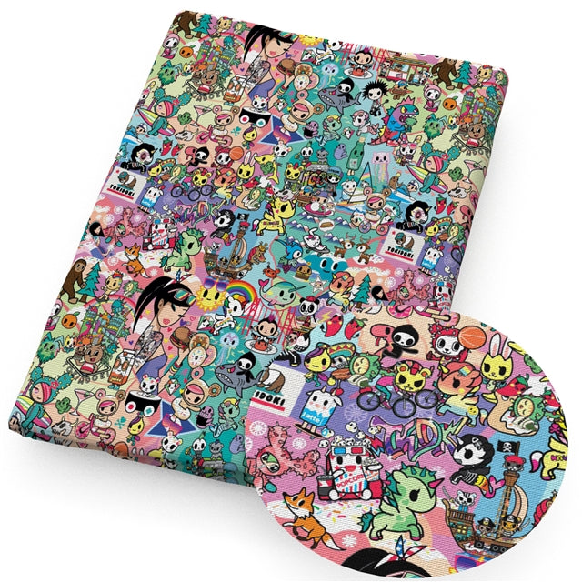 Anime Cartoon Pony Litchi Printed Faux Leather Sheet Litchi has a pebble like feel with bright colors