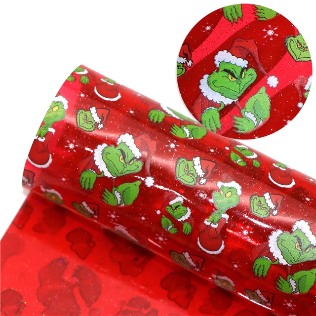 The Grinch Printed See Through Vinyl ,Clear, Transparent Vinyl Sheet FeeFiFauxLeather