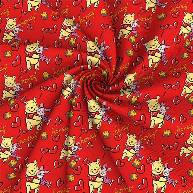 Winnie The Pooh Valentine Hearts Textured Liverpool/ Bullet Fabric FeeFiFauxLeather