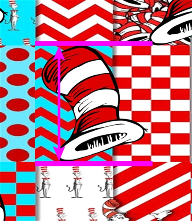 Dr Seuss The Cat In The Hat Litchi Printed Faux Leather Sheet Litchi has a pebble like feel with bright colors FeeFiFauxLeather
