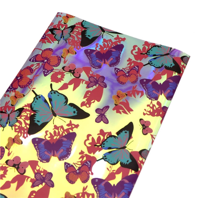 Butterfly Holographic Laser Printed Faux Leather Print Sheet FeeFiFauxLeather