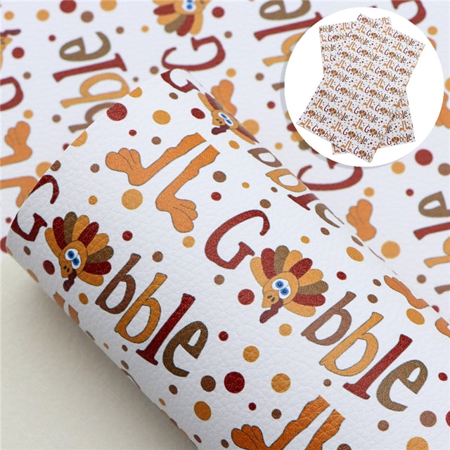 Thanksgiving Turkey Litchi Printed Faux Leather Sheet FeeFiFauxLeather