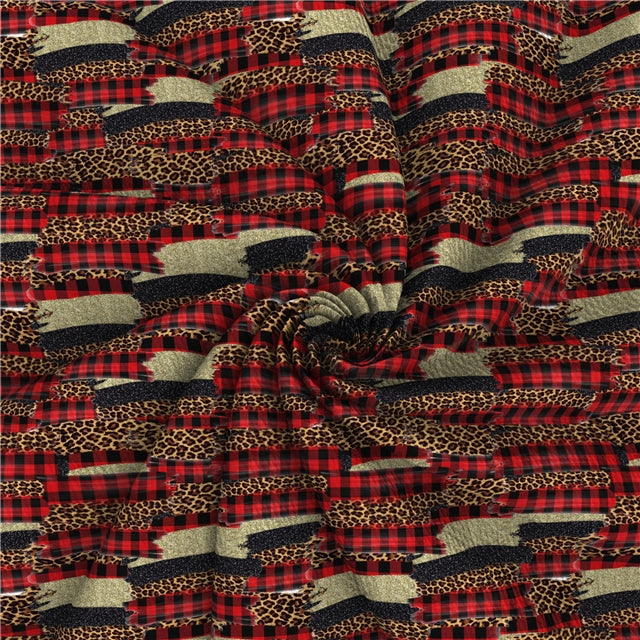Red Leopard Christmas Print Bullet Textured Liverpool Fabric FeeFiFauxLeather