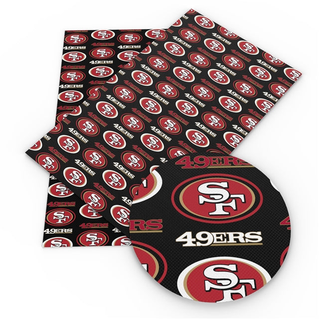 49ers Football Litchi Printed Faux Leather Sheet Litchi has a pebble l –  FeeFiFauxLeather