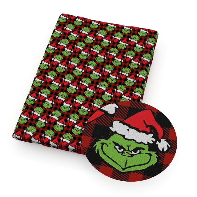 The Grinch Buffalo Plaid Christmas Textured Liverpool/ Bullet Fabric with a textured feel FeeFiFauxLeather