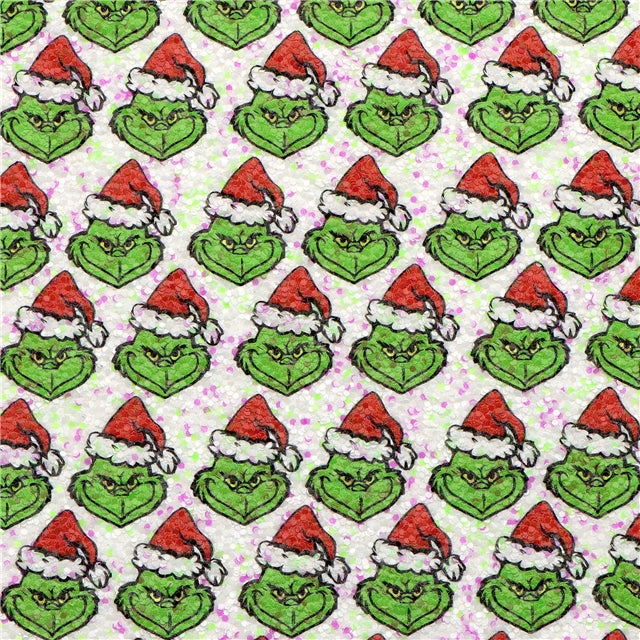 The Grinch Chunky Glitter Printed Faux Leather Sheet FeeFiFauxLeather