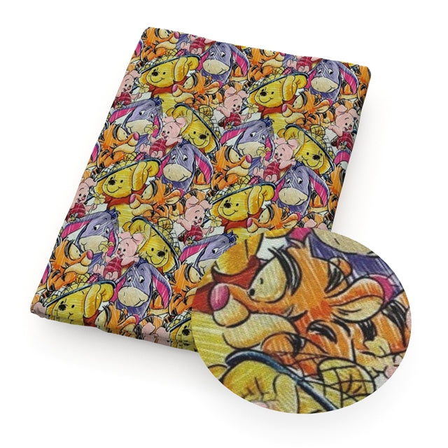 Winnie the Pooh and Friends Litchi Printed Faux Leather Sheet Litchi has a  pebble like feel with bright colors