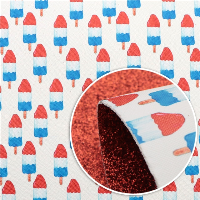 Red, White and Blue Popsicles Double Sided Faux Leather Sheet FeeFiFauxLeather