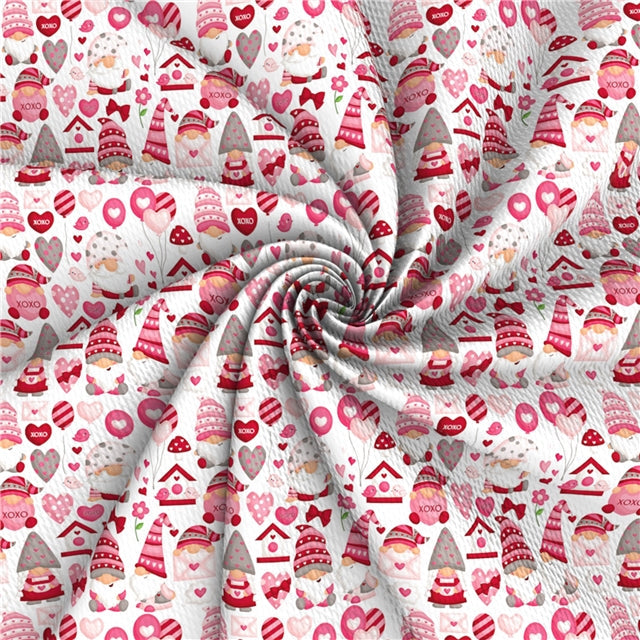 Valentine Gnomes Hearts Print Bullet Textured Liverpool Fabric FeeFiFauxLeather