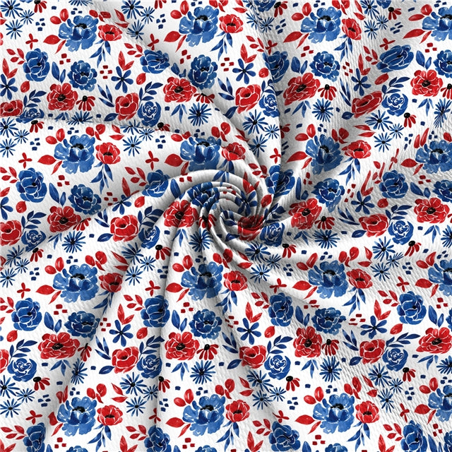 Red, White and Blue Flowers Textured Liverpool/ Bullet Fabric FeeFiFauxLeather