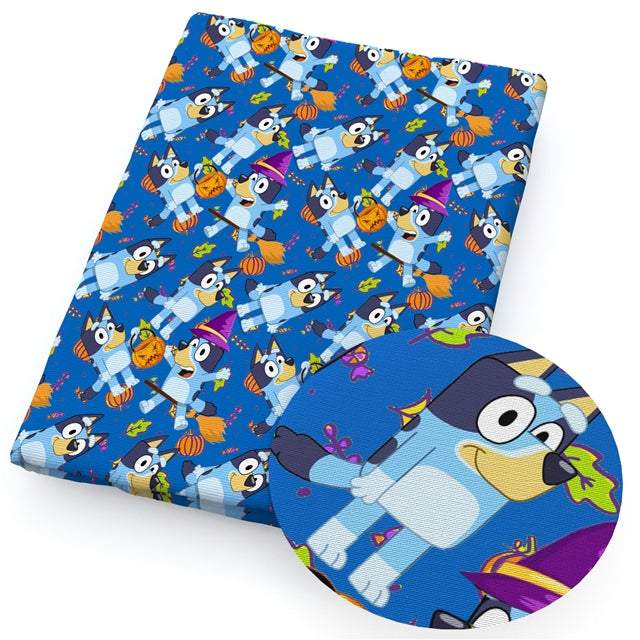 Blue Dog Halloween Textured Liverpool/ Bullet Fabric with a textured feel FeeFiFauxLeather